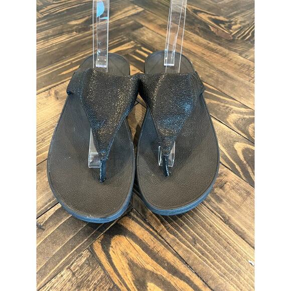 FitFlop Shoes - Fitflop Platform Thong Flip Flop Sandals Women 8 Neutral Black Summer Beachy
